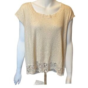 Everleigh Size S/P Shirt Top Short Sleeve Scoop Neck Cream Lace Detail Blouse